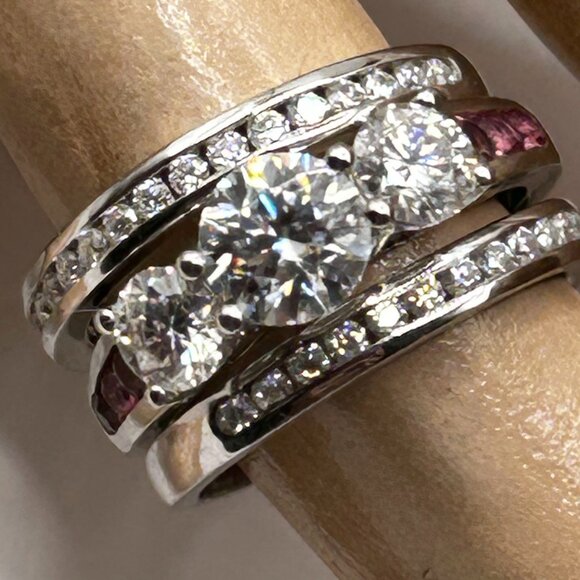 NEW Set of 3! Moissanite, Ouro Fino Rubellite 2.35 ctw Stackable Rings. Sterling - Picture 5 of 5